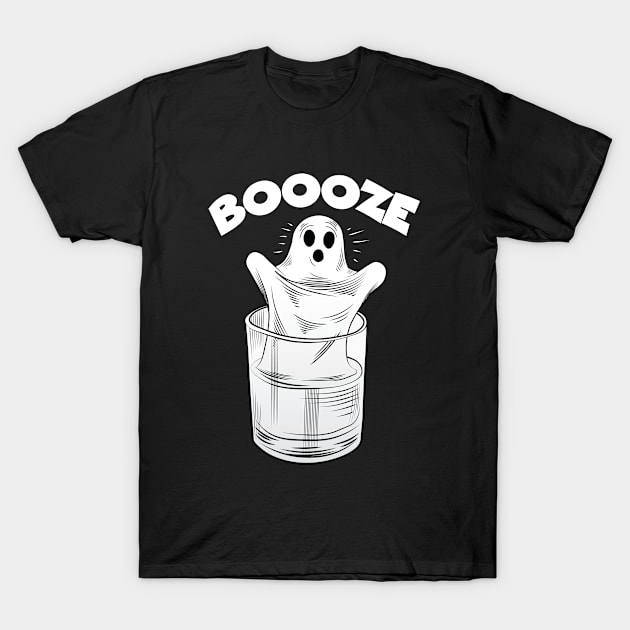 Boooze Halloween Spirit Funny Spooky Ghost T-Shirt by TheInkElephant